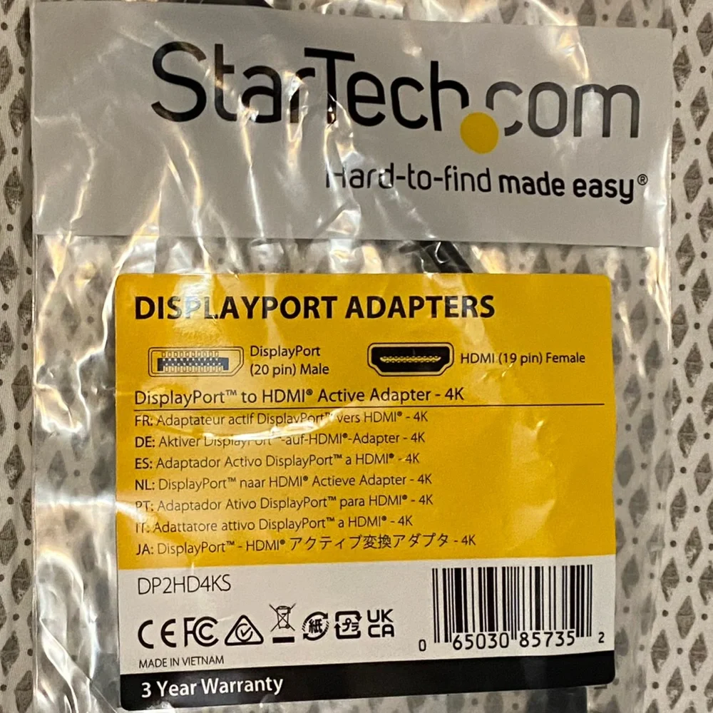 NWT StarTech DisplayPort to HDMI Adapter, Product ID: DP2HD4KS